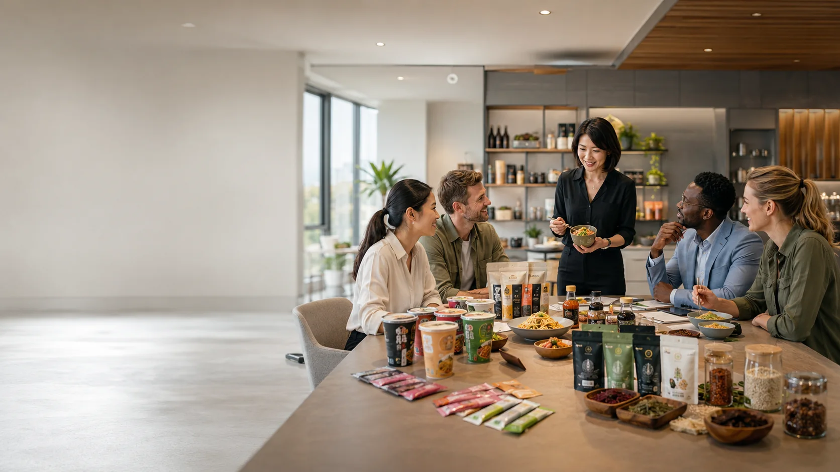 Wok Foods innovation team reviewing new products and packaging