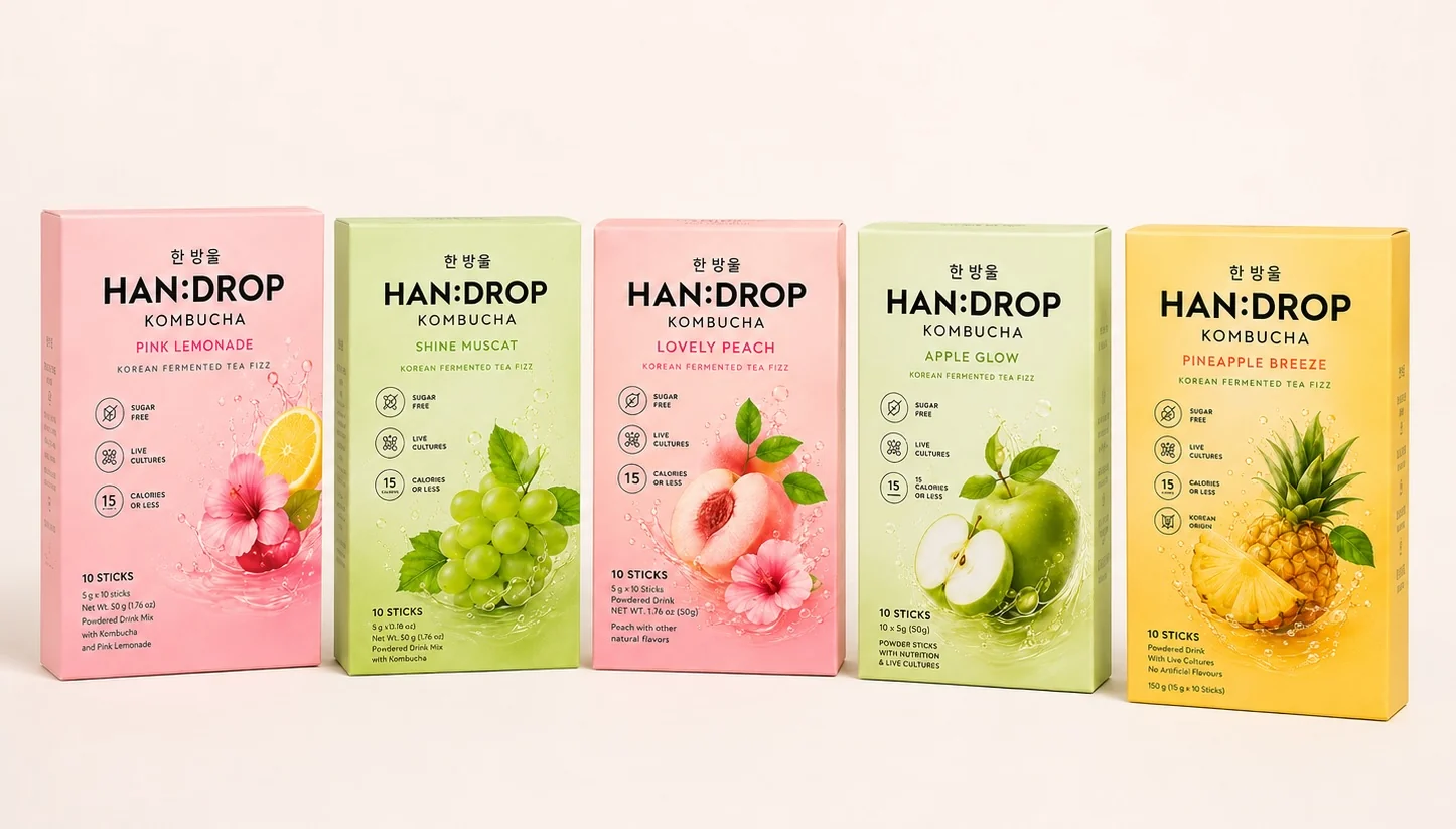 HAN:DROP Kombucha five-flavour powder stick range