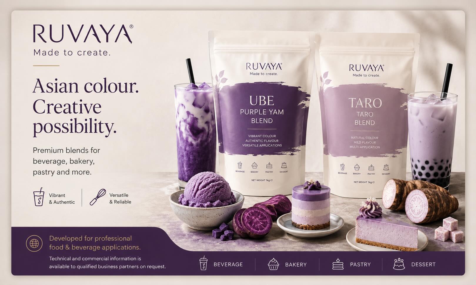 RUVAYA UBE Purple Yam and TARO professional ingredient blend range