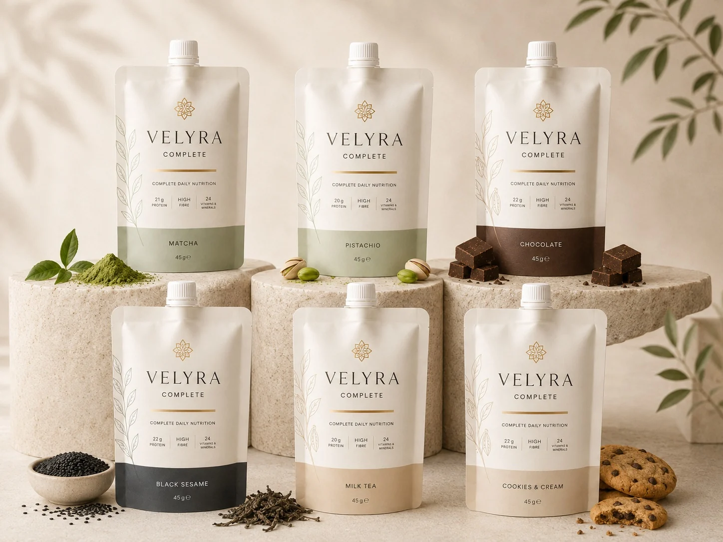 VELYRA COMPLETE product pouch with one centered cap