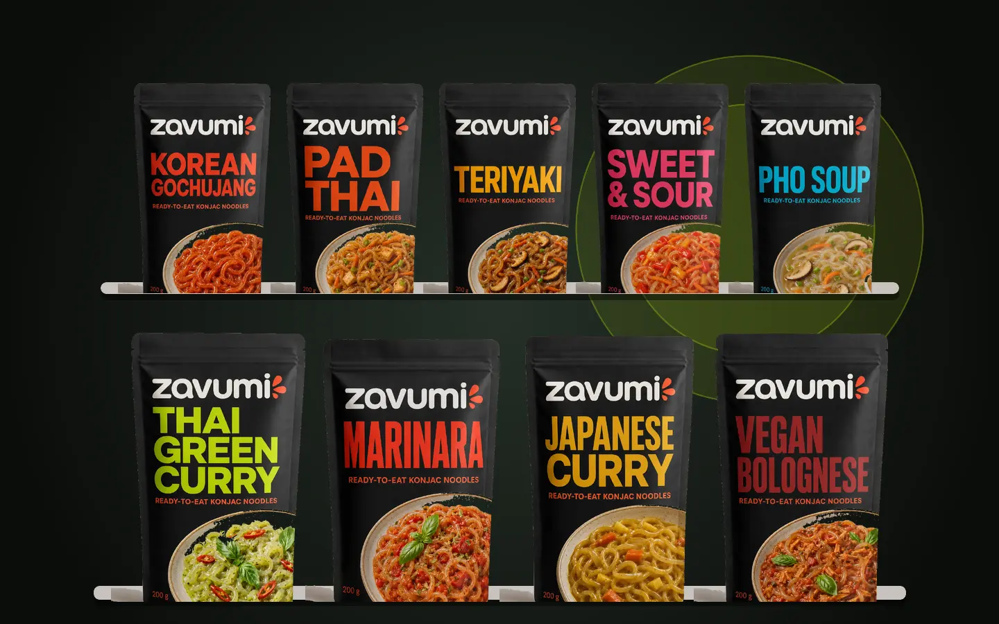 ZAVUMI ready-to-eat konjac noodle range in nine microwaveable 200 g pouches