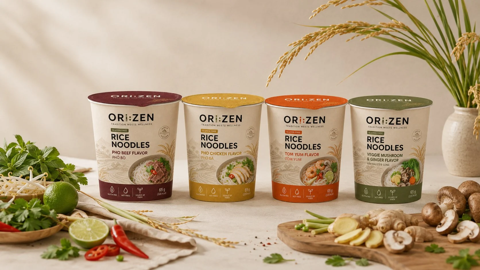 ORI:ZEN four-flavour rice noodle cup range
