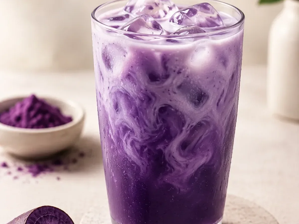 Purple iced UBE beverage application
