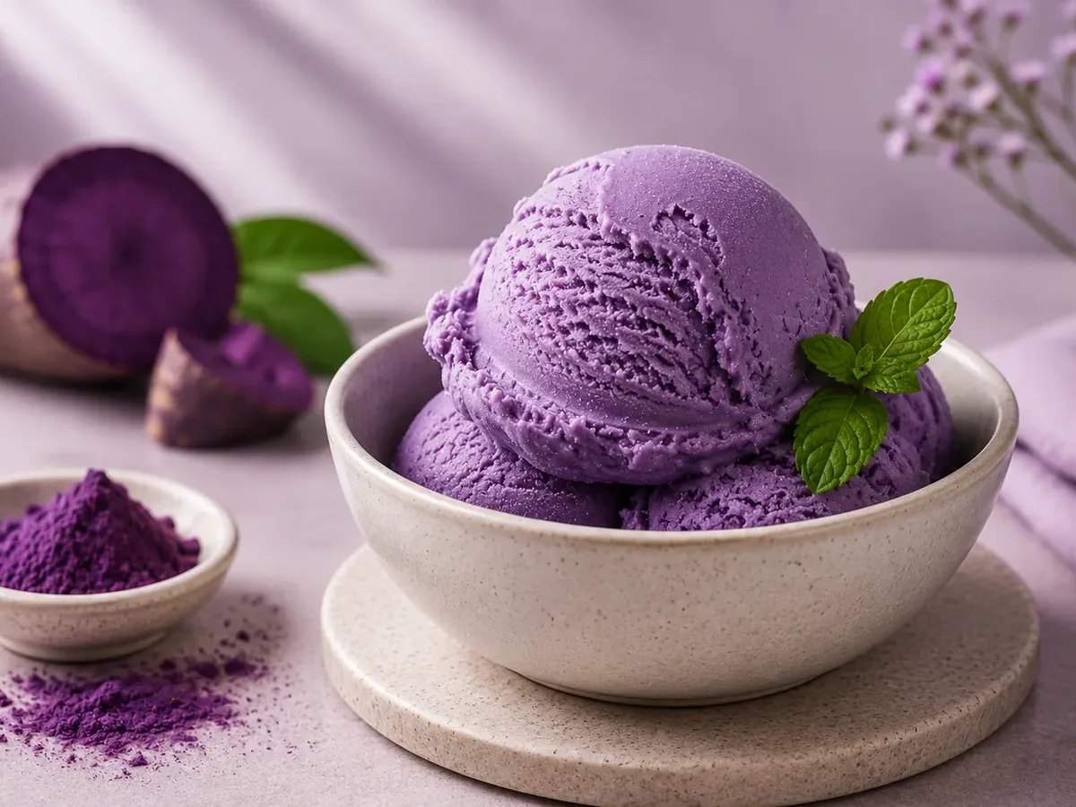 Purple UBE ice cream with purple yam