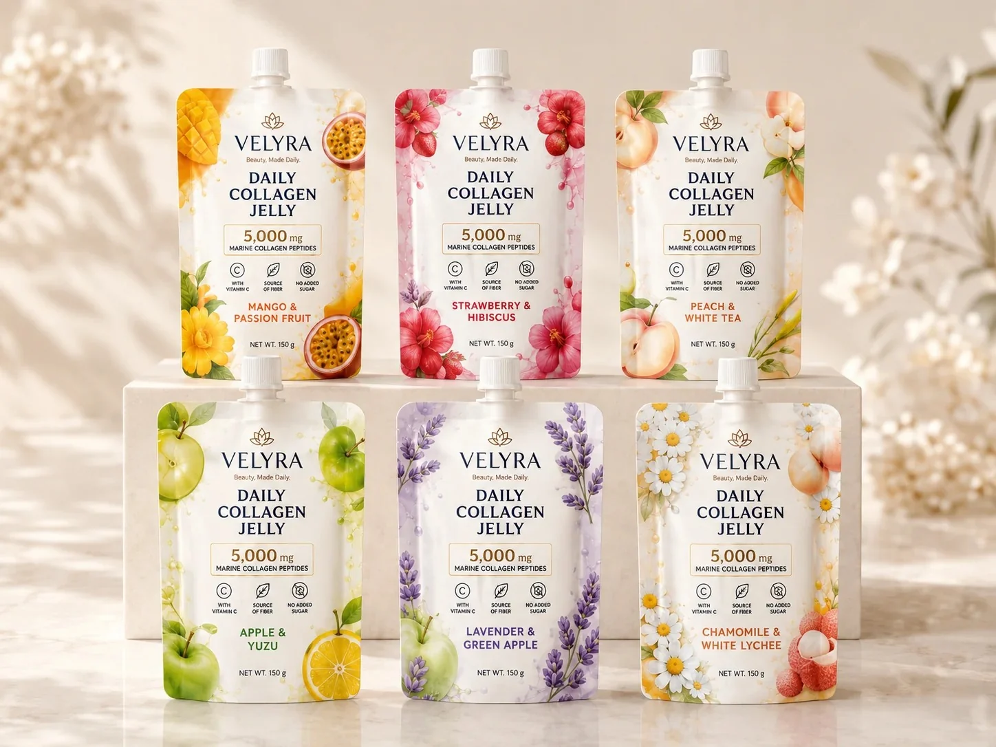 Complete VELYRA Daily Collagen Jelly range in six flavors