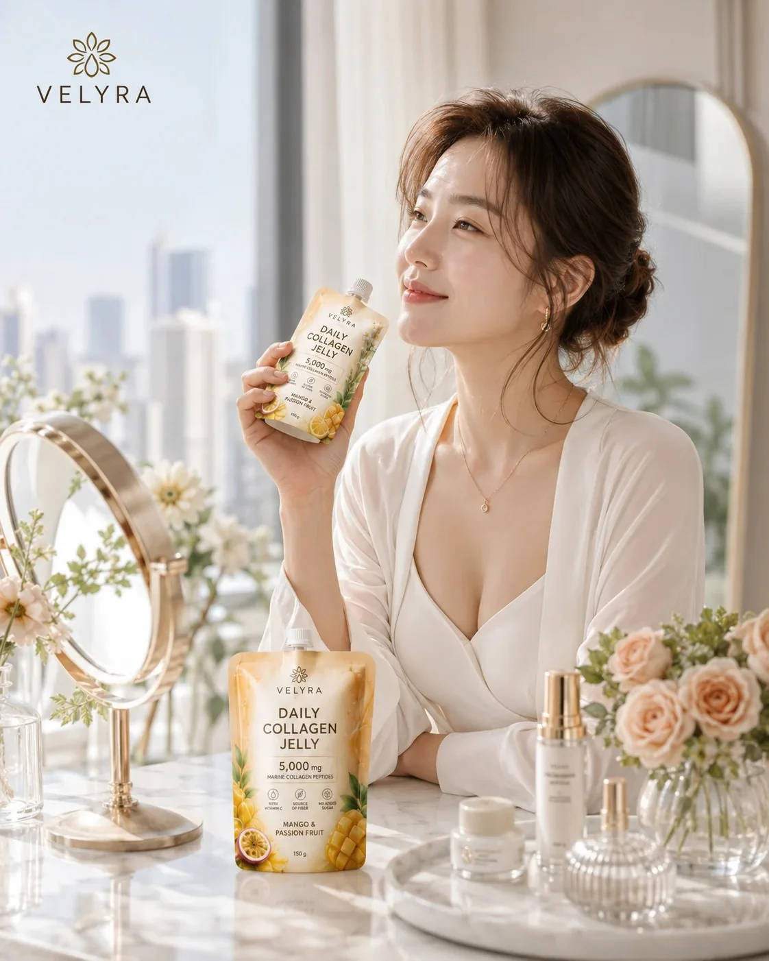Woman enjoying VELYRA as part of a beauty and wellness routine