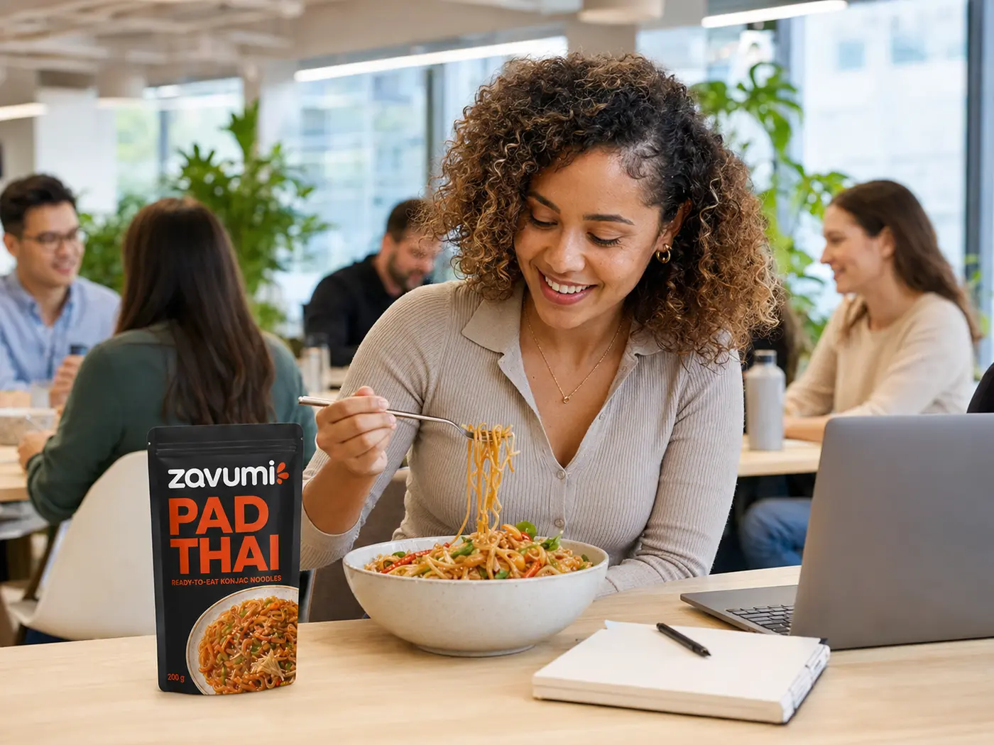 Office lunch lifestyle scene featuring ZAVUMI