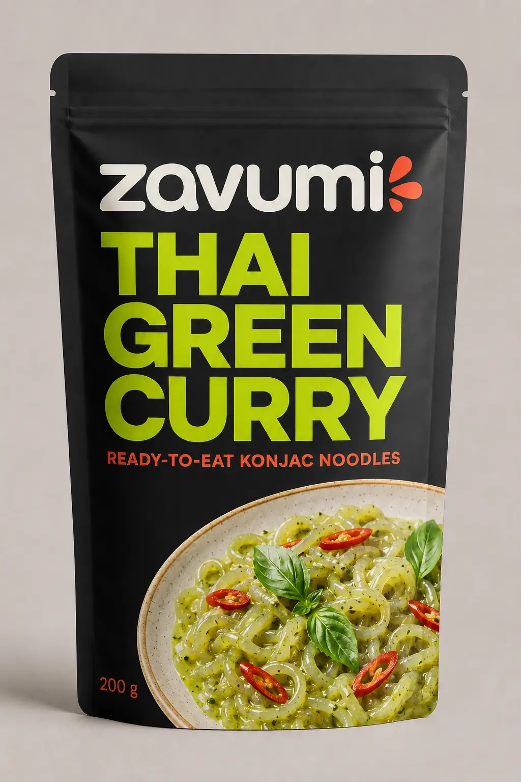 Complete ZAVUMI Thai Green Curry ready-to-eat konjac noodle pouch, 200 g